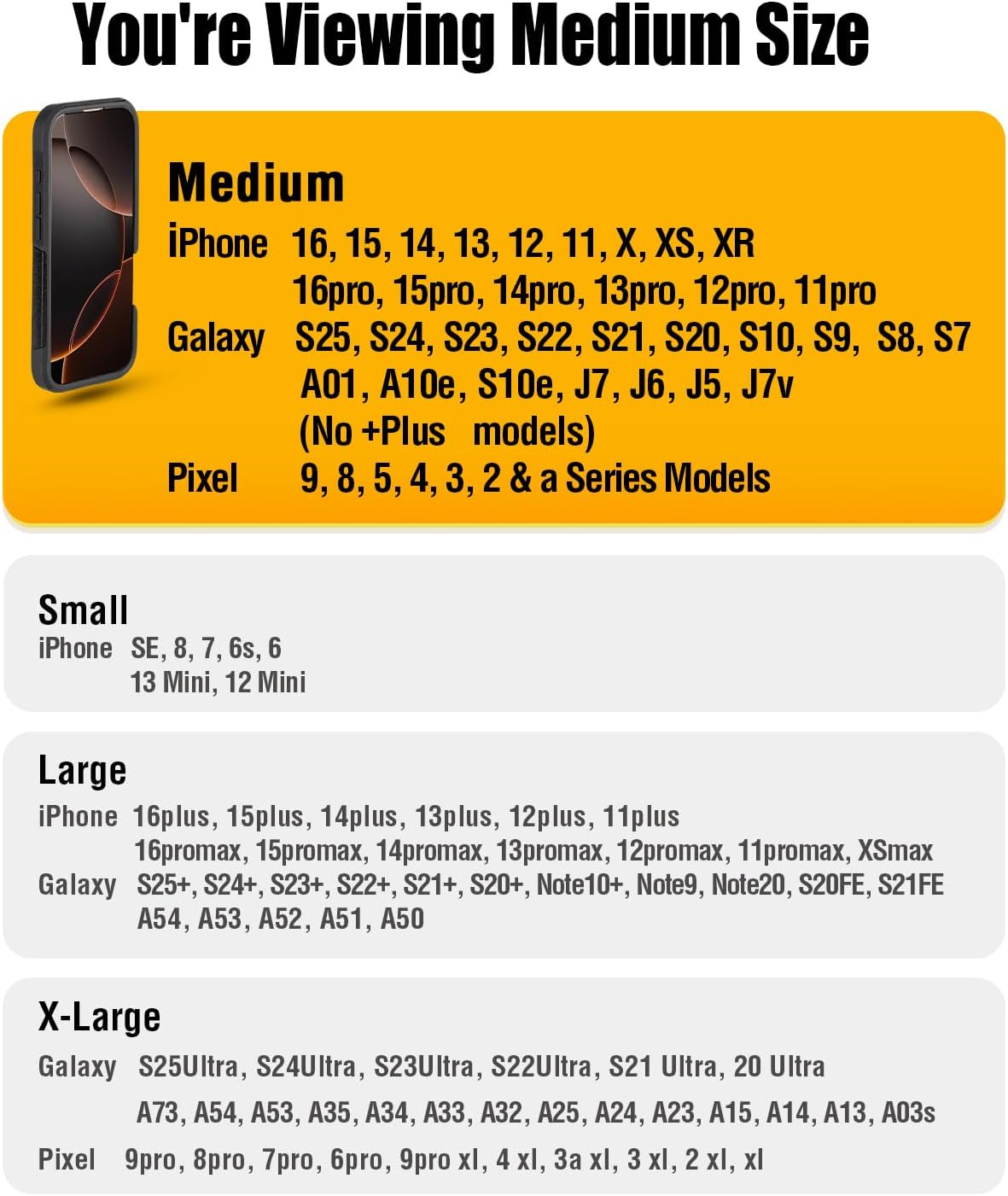 PiTau Holster for iPhone 16 & Pro 16e 15 15pro 14 14pro 13 13pro 12 12pro 11 11pro XR XS X, Samsung Galaxy S25 S24 S23 S22 S21 S20, Cell Phone Belt Holder Clip Case, Men's ID Card Pouch, Pewter Medium