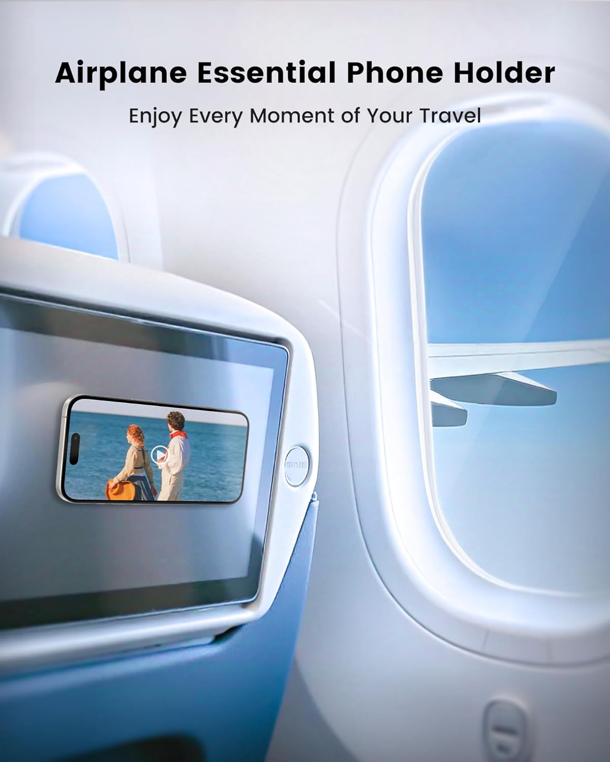 amBand Airplane Travel Essential Accessories Phone Holder for Women Men, Magnetic Suction Cup Phone Mount for Flying Plane Seat Back Screen, Long Flight Must Have Hands-Free for Selfie/Video, Sky Blue