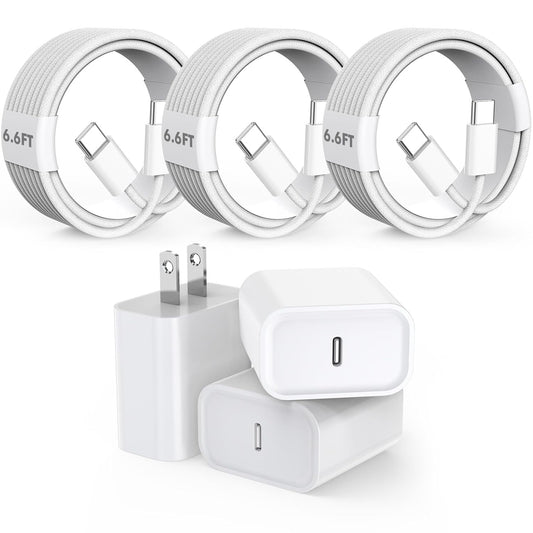 iPhone 16 15 Pro Charger Fast Charging,20W Fast USB C Charger Block 3Pack USBC Type C Fast Charging 6FT Woven Charge Cable for Apple iPhone16 Pro Max/16e/16 Pro/16 Plus/15/15 Pro Max/iPad Pro/AirPods