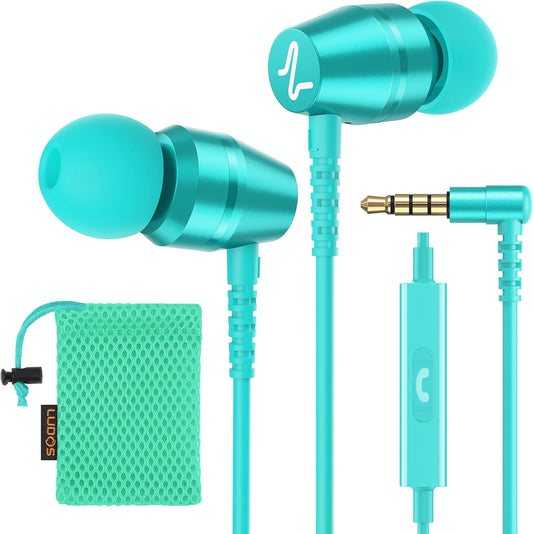 LUDOS OMNITONE Wired Earbuds in-Ear Headphones, 5 Years Warranty, Earphones with Microphone, 3.5 mm Jack Corded Ear Buds, Videoconference for iPhone, Samsung, Laptop, Kids, School Students - Turquoise