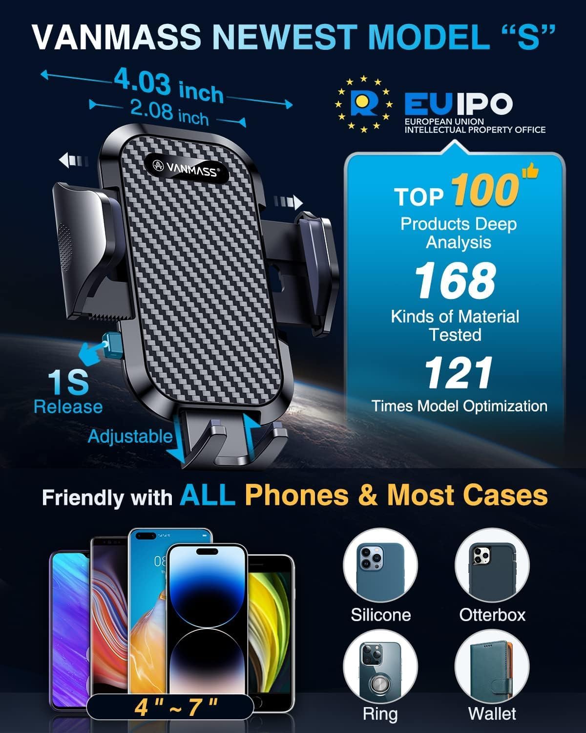 VANMASS Car Phone Holder 2025 Ultimate Military-Grade Phone Holder for Your Car Windshield Dashboard【Newest Best Strongest】 Cell Phone Car Mount with Patent & Safety Certs for iPhone Samsung Android