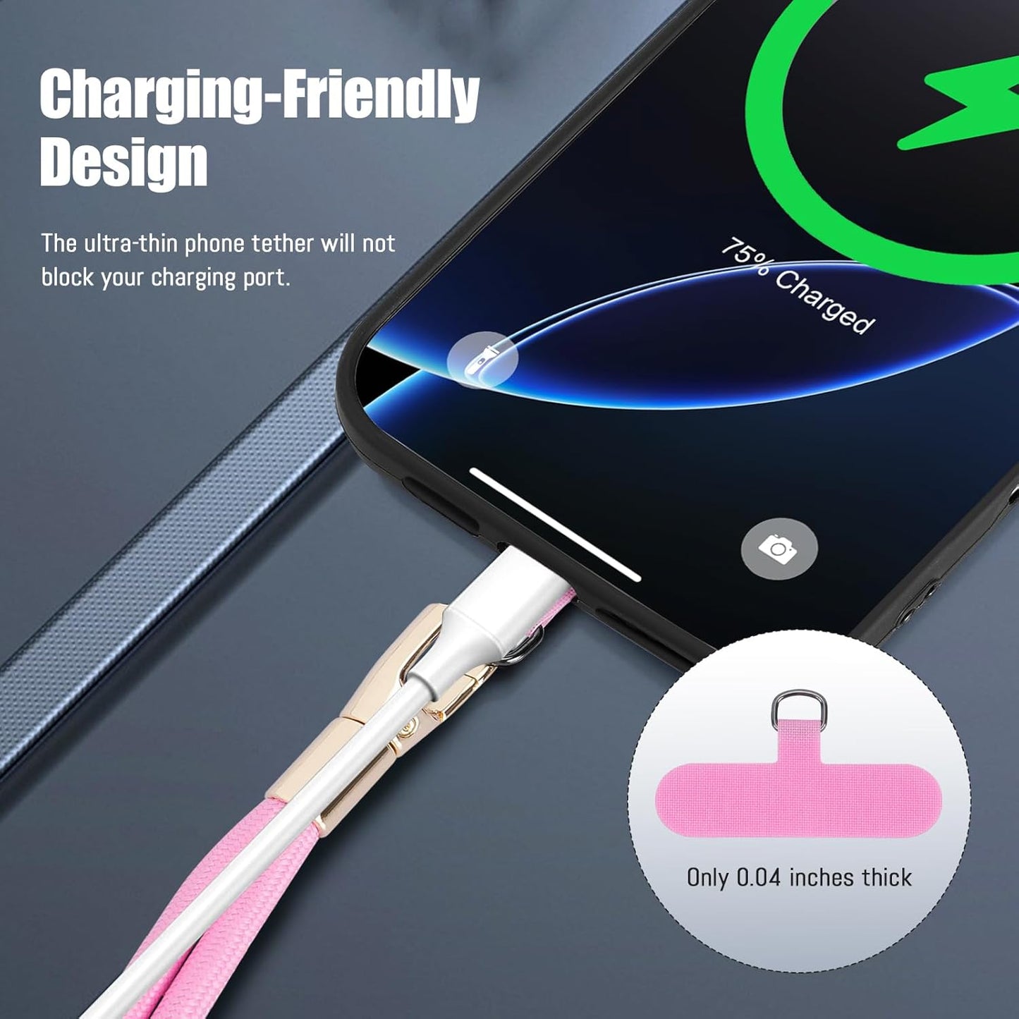 Phone Lanyard 2 Pack, 2x Adjustable Crossbody Phone Strap, 2x Tether Tab, Anti-theft Universal Cellphone Multifuctional Patch Lanyards for iPhone & Most Smartphones, Black + Pink