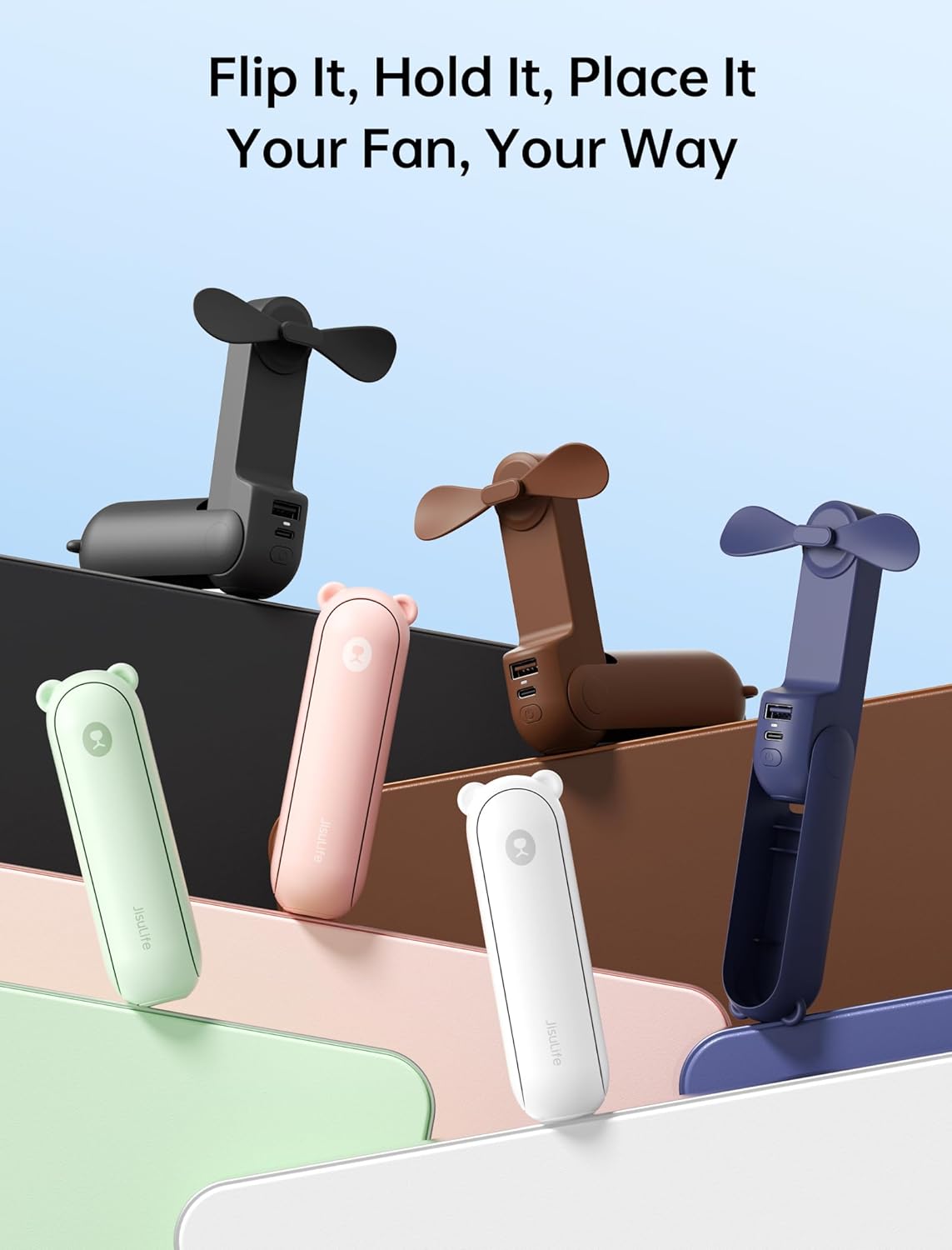 JISULIFE Handheld Mini Fan, 3 IN 1 USB Rechargeable Portable Fan [12-19 Working Hours] with Power Bank, Flashlight, Pocket Design for Travel/Summer/Concerts/Lash, Gifts for Women(Green)