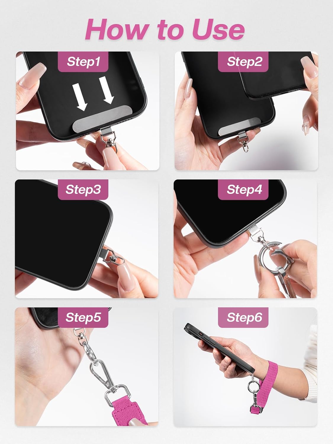 Clip and Go Strap for Phone with Wallet Crossbody Phone Lanyard Adjustable and Detachable RFID Wristlet Wallet with ID Window and Zipper, Pink Check