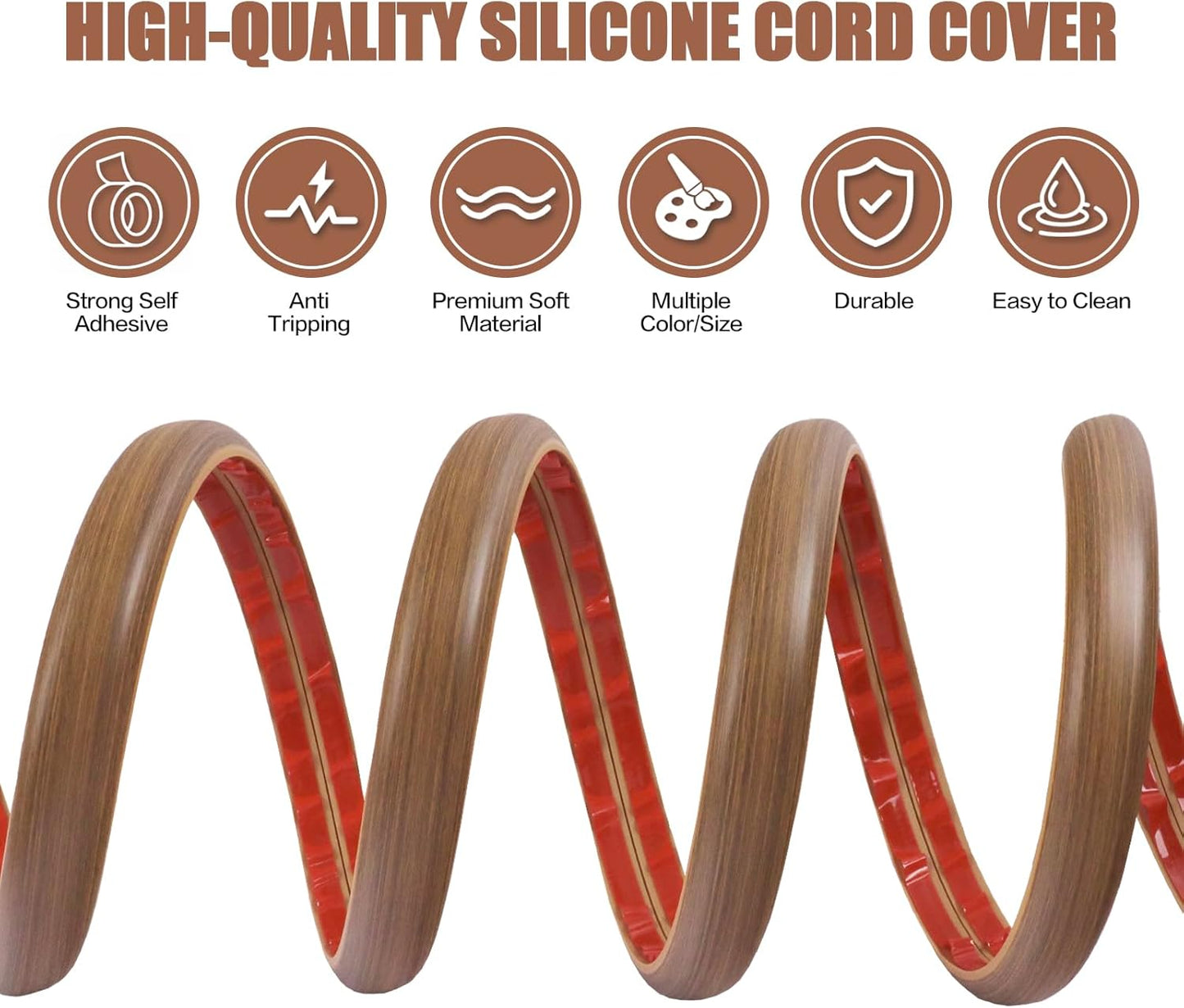 Floor Cord Cover Cable Cavity Self Adhesive Cord Hider Floor 10FT Floor Cable Management Power Cord Protector Floor Electric Cord Covers for Offices, Gym, Exhibitions (Misty Brown Wood, 1.18" x 20')