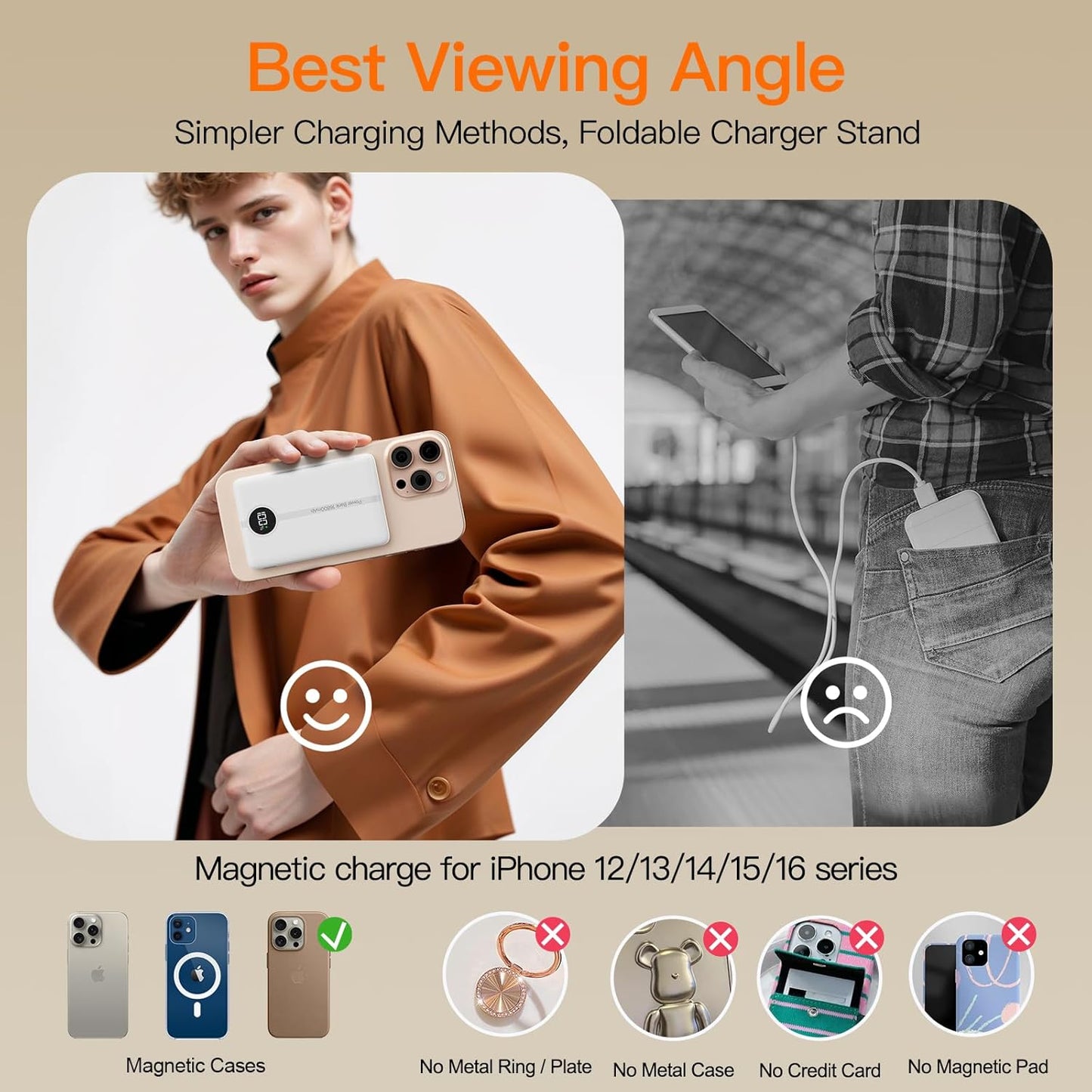 Magnetic Portable Charger, 16800mAh Wireless Power Bank, with 20W USB-C Fast Charging and LED Digital Display Magnetic Battery Pack, Compatible with iPhone 16/15/14/13/12 Full Series (2025)