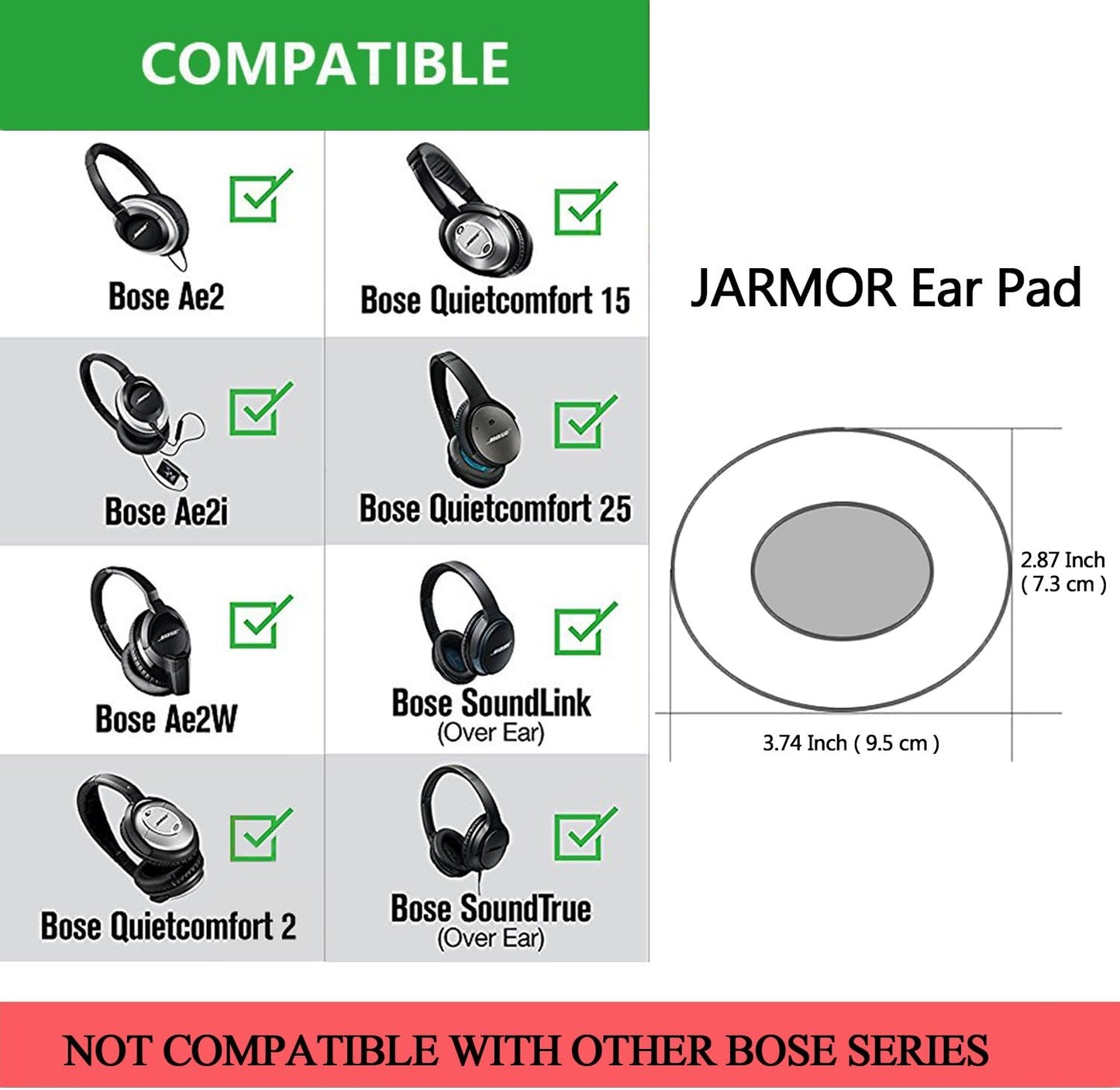 QC15 Replacement Ear Pads Kit, Ear Cushion for Bose QuietComfort 2, Quiet Comfort 15, QC 25, QuietComfort 35, Ae2, Ae2i, Ae2w, Sound True, Sound Link (Around-Ear Only) Headphones – Black