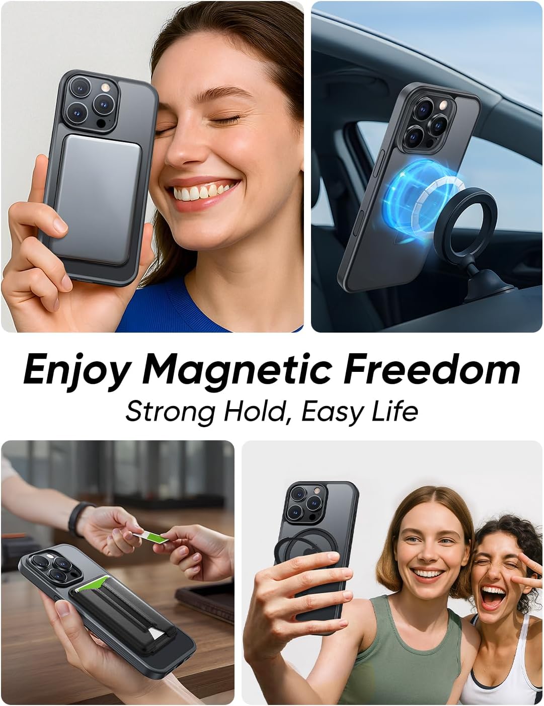 MAGIC JOHN 360° Rotatable Magnetic Invisible Stand for iPhone 14 Pro Case [Anti-Slip Grip] [Compatible with MagSafe] 16FT Shockproof for iPhone 14 Pro Case with Kickstand, Black