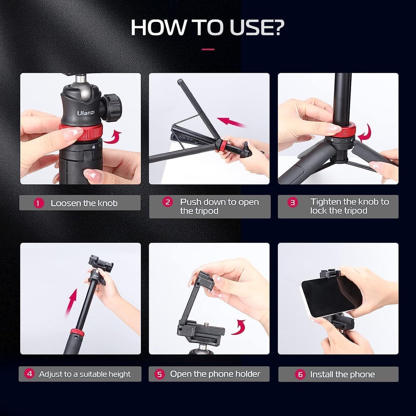 ULANZI MT-44 Extendable Phone Tripod, 59" Selfie Stick Vlog Stand with 2 in 1 Phone Clip, 360° Ball Head Camera Tripod for iPhone Sony Canon DJI Osmo Action Camera, Lightweight for Travel