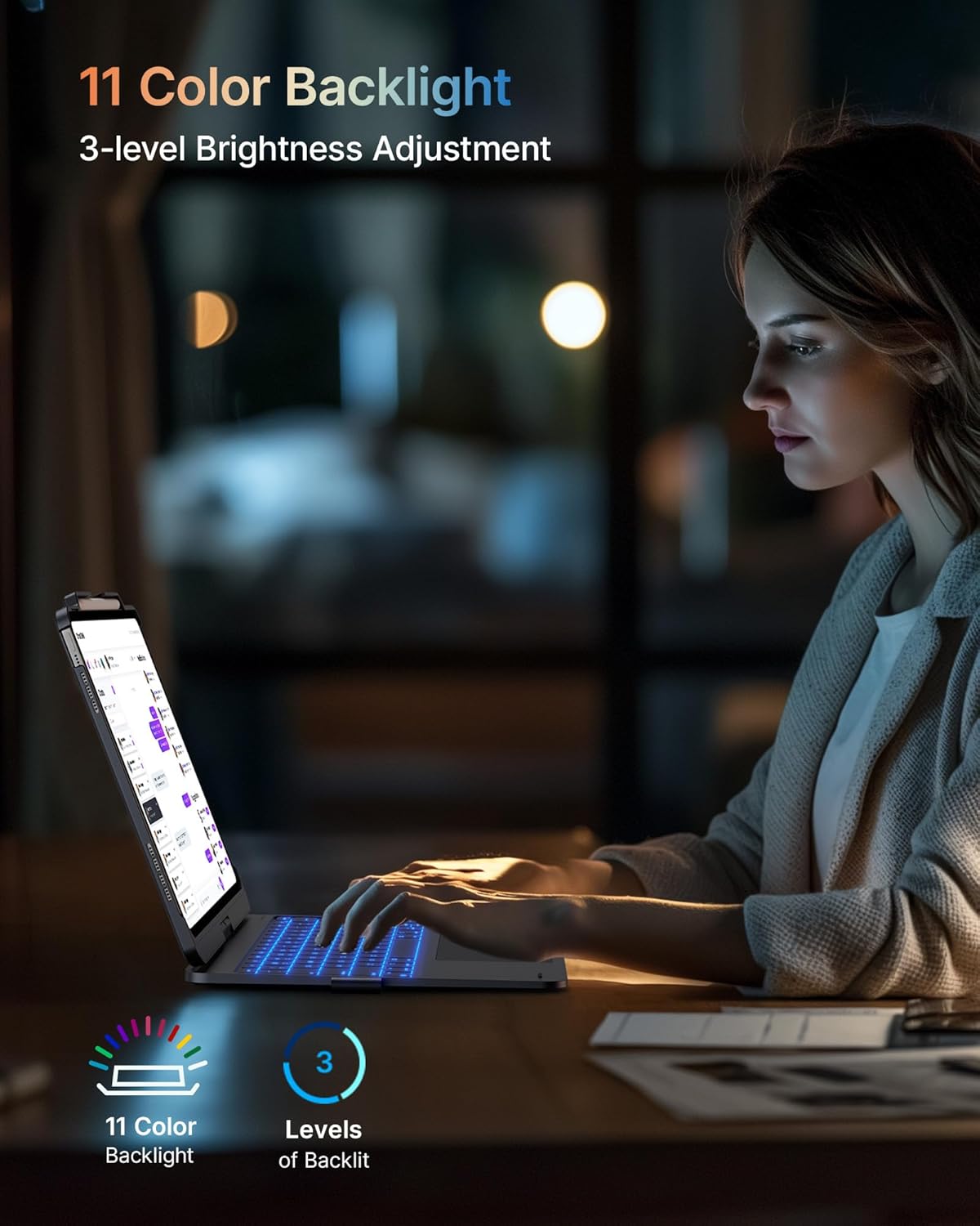 typecase Touch Case with Keyboard for iPad Pro 13-inch(M4, 2024), iPad Air 13-inch(M3, 2025/M2, 2024) & iPad Pro 12.9(6th/5th/4th/3rd Gen), Trackpad, 360° Rotatable, 11-Colors Backlit, Midnight Gray