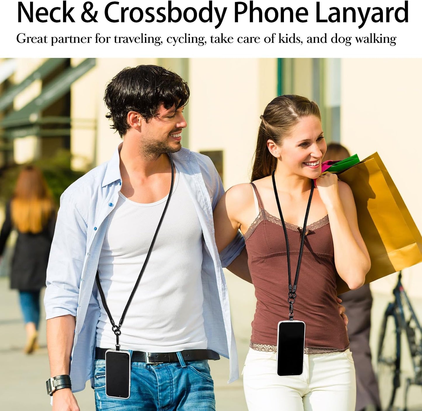 Phone Lanyard, 3-in-1 Anti Theft Phone Straps -Crossbody Lanyard, Neck Holder & Wrist Strap, Detachable Universal Cellphone Strap with 1 Tap, Durable Hook-Black