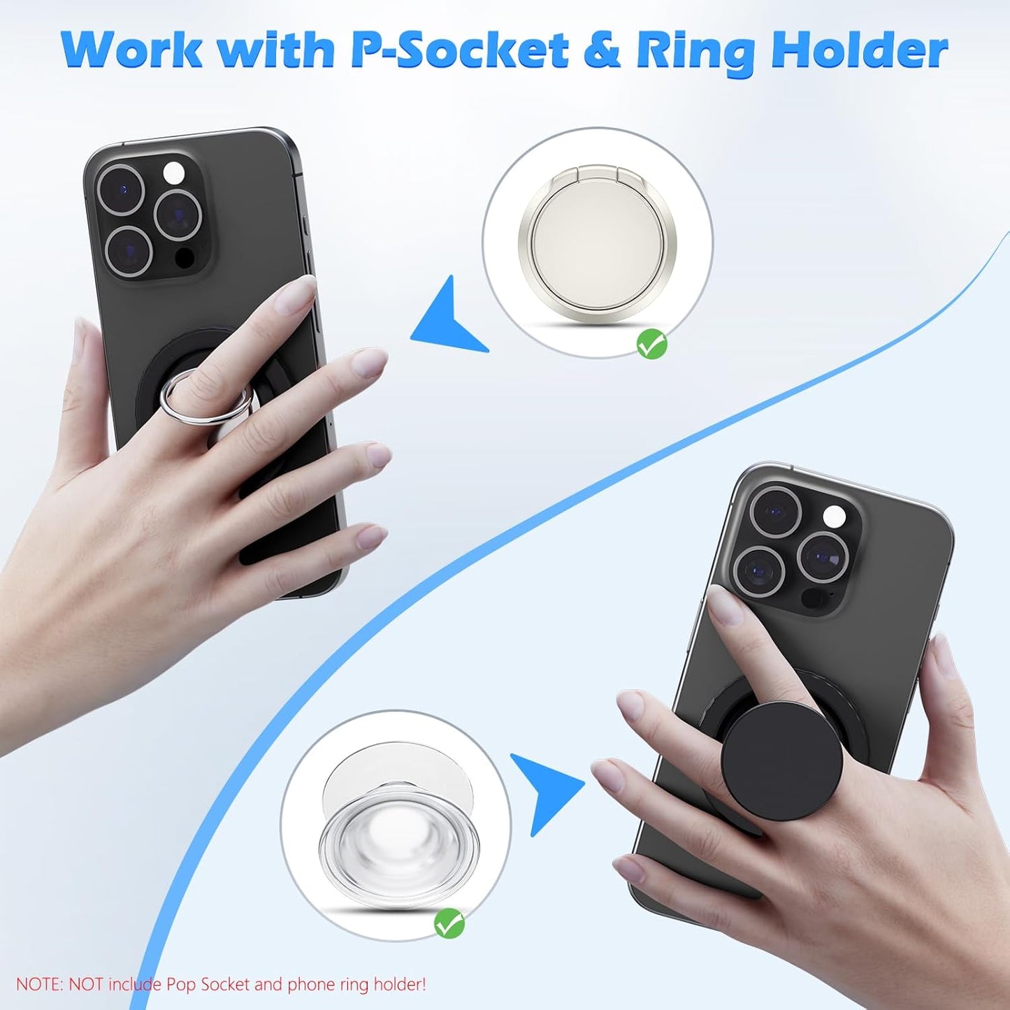 imluckies Magnetic Base Compatible with PopSocket Phone Grips and MagSafe iPhone Series Case, Removable Kindle/Phone Holder Base, Thin & Light Portable Plate, Pure Black