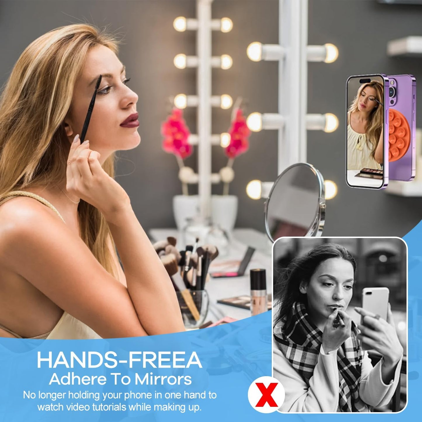 Silicone Suction Cup Phone Mount, Magnetic Suction Phone Case Stand, Mirror Shower Phone Holder, Perfect for Selfies and Videos Creators, Hands Free Holder Mount-Orange