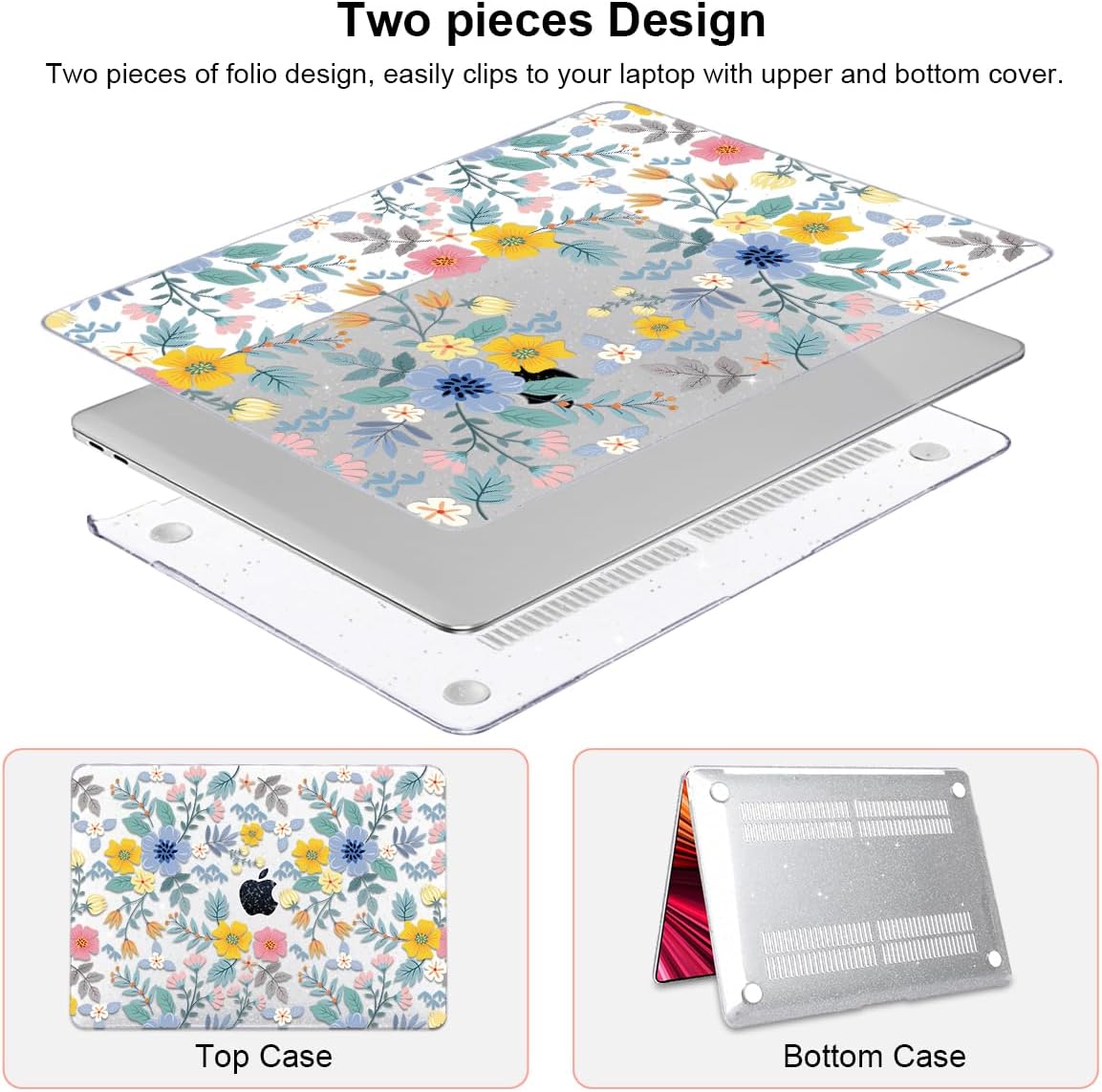 Compatible with MacBook Air 13 Inch M1 Case 2021 2020 2019 2018 Release A2337 A2179 A1932 Touch ID, Shiny Crystal Pattern Plastic Hard Shell Case Keyboard Cover Screen Film, Flowers L213