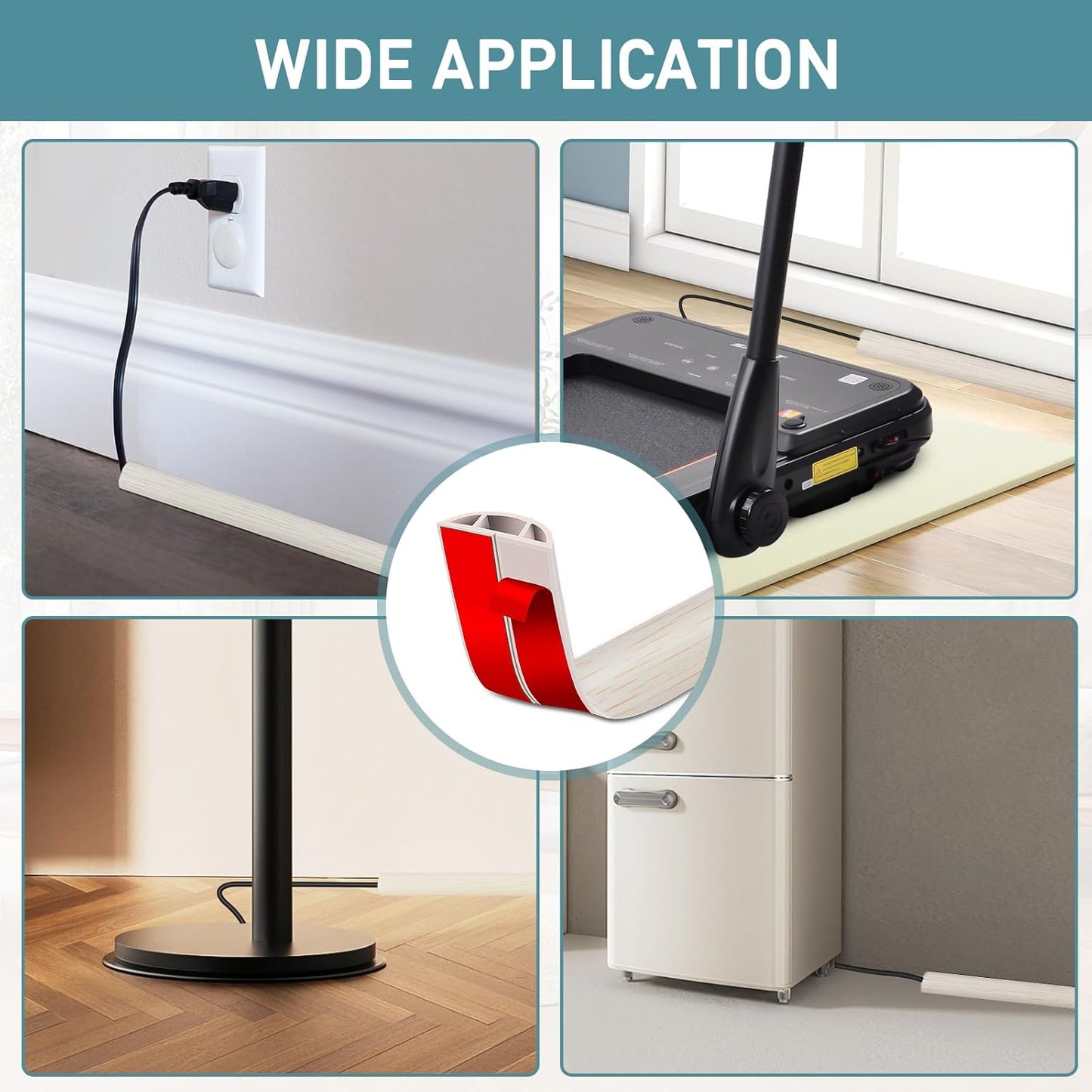 Floor Cord Cover Self Adhesive Cord Hider Floor Extension Cord Covers for Floor Power Cord Protector Cable Management Prevent Cable Trips Cable Cavity 0.32" W x 0.32" H (Beige Wood, 3.3Ft)