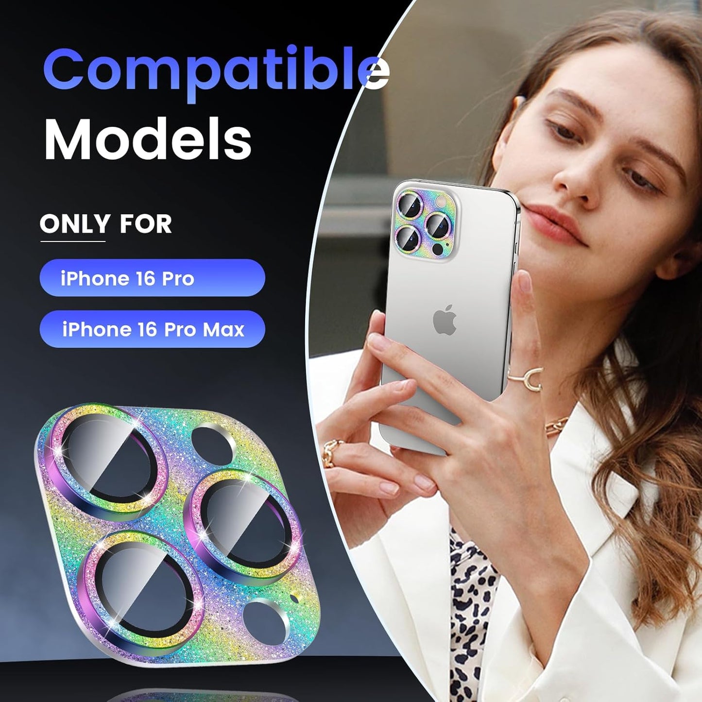 Tensea for iPhone 16 Pro/iPhone 16 Pro Max/iPhone 15 Pro/15 Pro Max Camera Lens Protector, Metal Aluminum Alloy Tempered Glass Cover Camera Screen Protector Accessories, Case Friendly