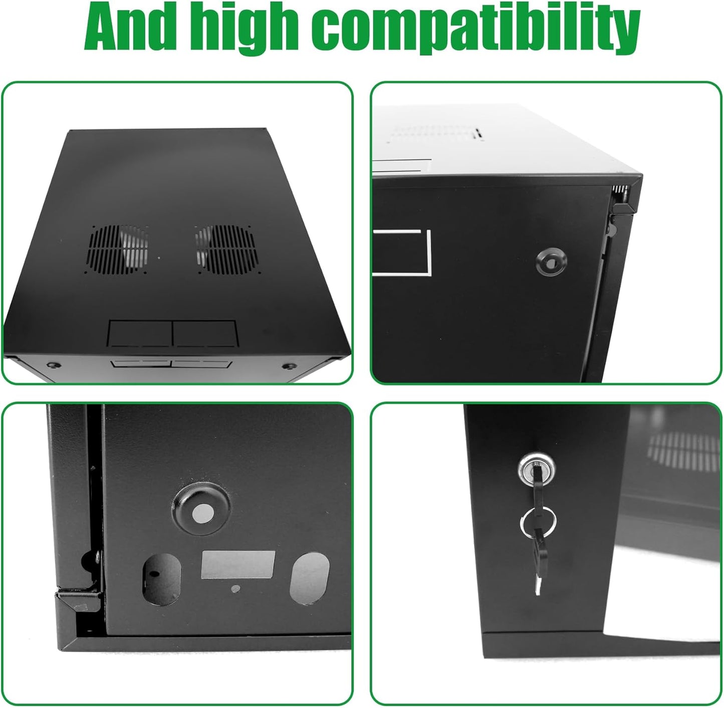 9U Server Cabinet Wall Mount Rack Enclosure with Caster Wheels 2 Server Fans Locking Glass Door Removable Side Panels 19" Network Cabinet 15-18.5" Installation Depth Heavy-Duty Frame(23INCH, 9U)