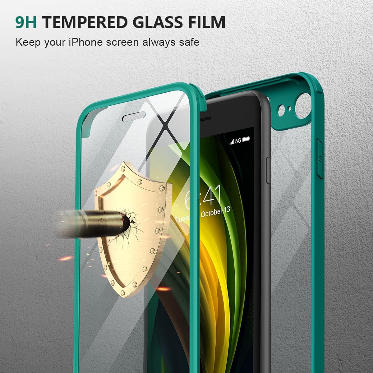 Miracase for iPhone SE Phone Case 3rd/2nd Generation 2022 2020 Full-Body with Built-in Glass Screen Protector, Heavy Duty 360° Protective Shockproof Bumper Cover for iPhone 8/SE, Green