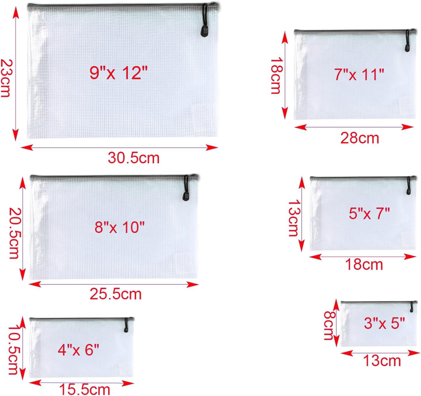 Oaimyy-6 * 8 inches-Mesh Zipper Pouch, Plastic Zip File Folders for Organizing,Office Supplies,Travel,Home Storage-Black