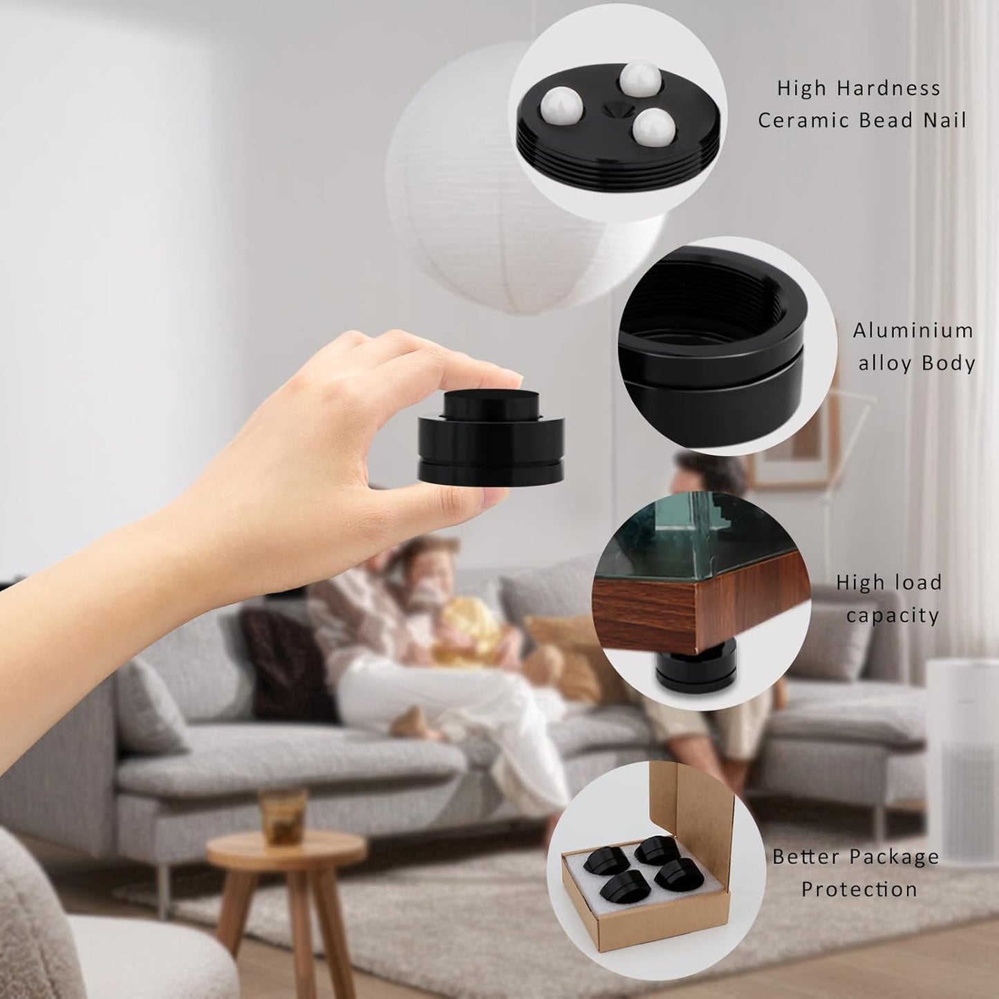 Preffair 4 Pcs Turntable Anti-Vibration Isolation Feet Speaker Feet Isolators Subwoofer Shock Absorber Stand Speaker Cone Pads with Ceramic Beads for DAC Recorder, HiFi Amplifier (Aluminum Alloy)