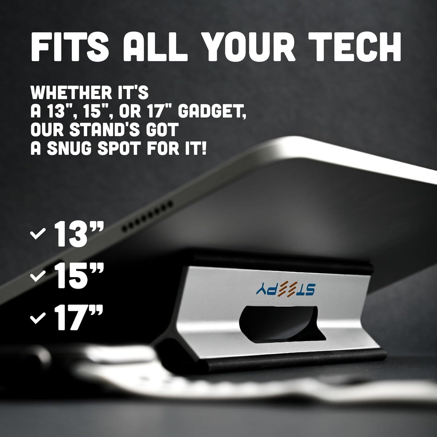 Steepy Portable Laptop Stand for Desk – Adjustable Height, & Portable Laptop Holder – Ergonomic Computer Stand for Cooling & Comfort – Slip-Proof, Sturdy Design – Universal Fit for 13-17 Inch Devices