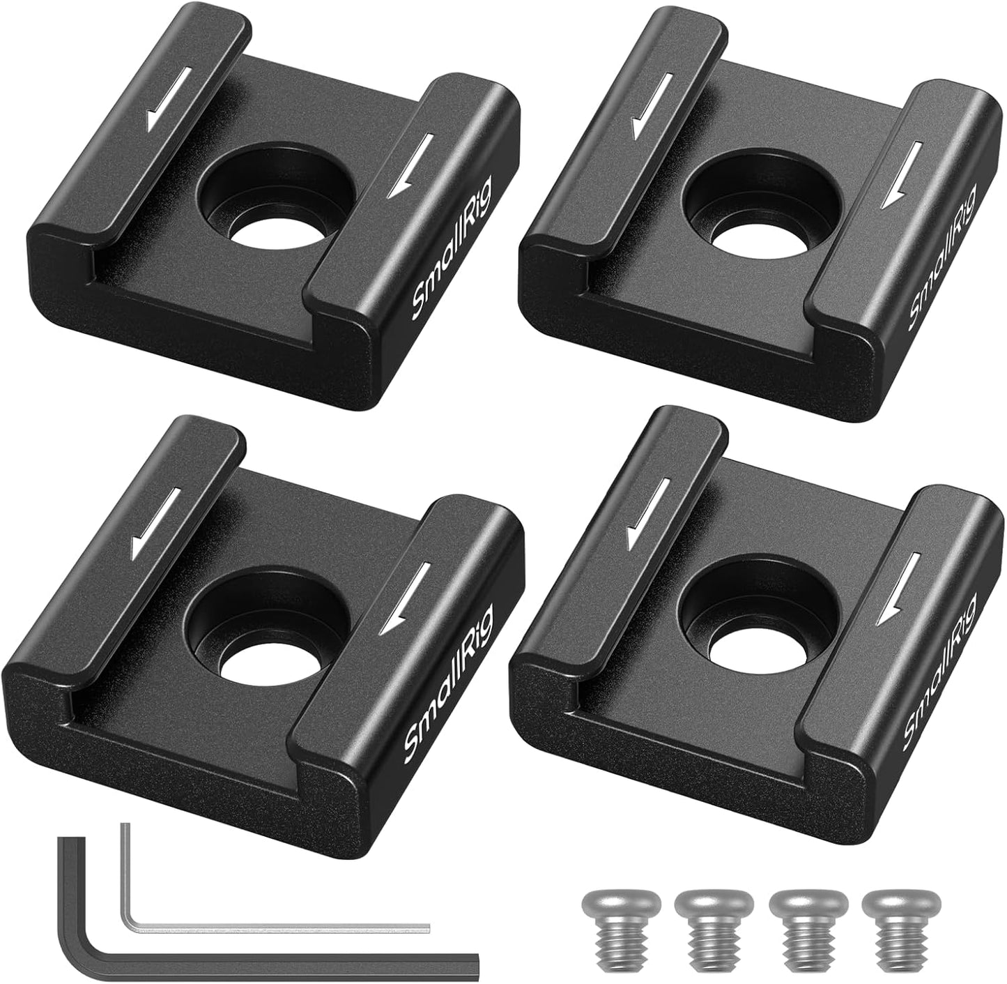 SmallRig Anti-Twist Cold Shoe Mount Adapter (4pcs) with 1/4"-20 Screws, for Flash LED Light Monitor Microphone, with Anti Twist Pins, Compatible with SmallRig Cage - 5033