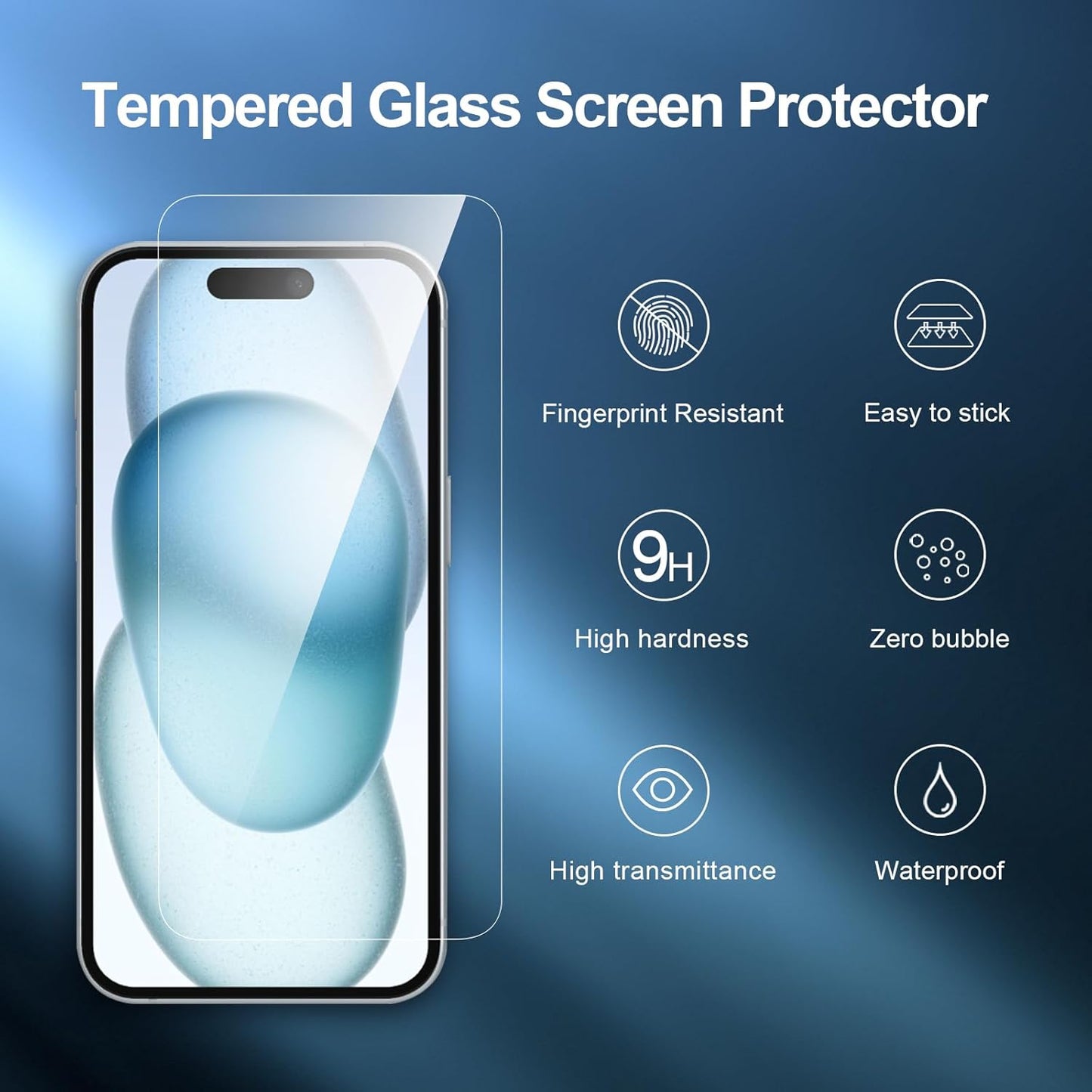 NEW'C 3 Pack Designed for iPhone 16, iPhone 15 Screen Protector (6.1 inches),Enhanced Tempered Glass Protection with easy installation tool included,Ultra Resistant