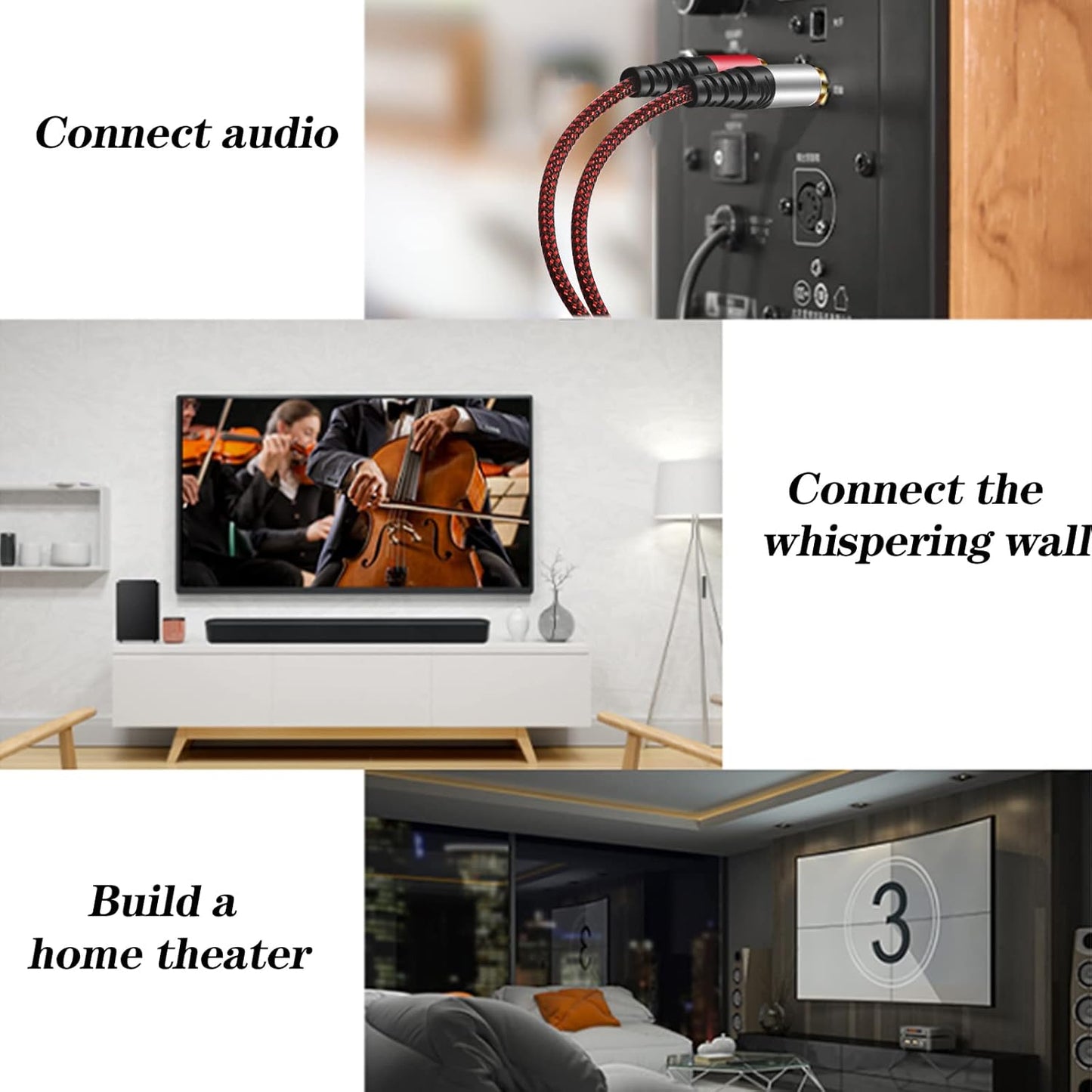 RCA Cable 6Ft,2Rca Male to 2-RCA Male Audio Stereo Subwoofer Cable [Hi-Fi Sound] Nylon-Braided Auxiliary Audio Cord for Home Theater, HDTV, Amplifiers, Hi-Fi Systems,Speakers and etc (6Ft)