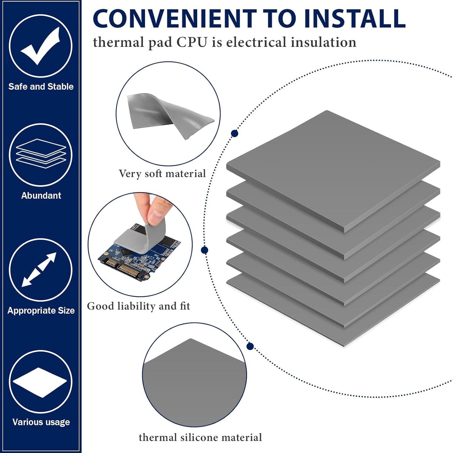 Frienda 6 Pcs Thermal Pad 100 x 100 mm, 0.5 mm, 1 mm, 1.5 mm, 2 mm, 2.5 mm, 3 mm Heat Resistant Conductive Silicone Thermal Pads Conductivity 6.0 W/M for Laptop Heatsink CPU GPU LED Cooler(Gray)