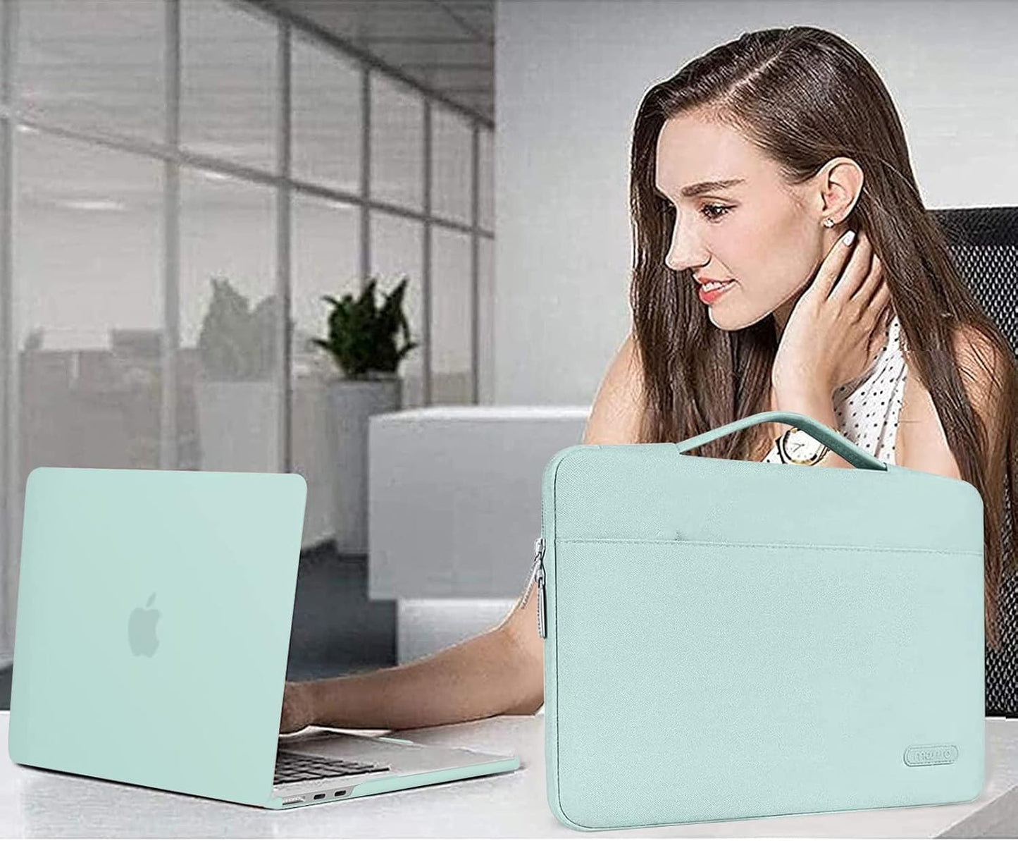 MOSISO Compatible with MacBook Air 13 inch Case 2025 2024 2023 2022 M4 A3240 M3 A3113 M2 A2681, Hard Shell&Sleeve Bag&Keyboard Skin&Webcam Cover&Screen Film for MacBook Air 13.6 inch, Mint Green