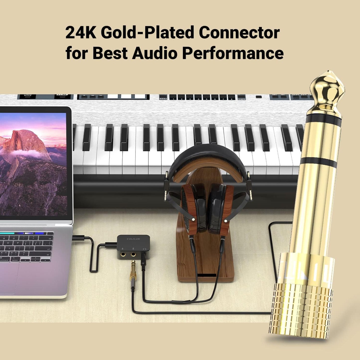 Cubilux 6.35mm to 3.5mm Audio Adapter, Gold Plated 1/4” Male to 1/8” Female TRS Stereo AUX Connector Converter for Guitar Keyboard Digital Piano Studio Monitor Amplifier Mixer Splitter, 6-Pack