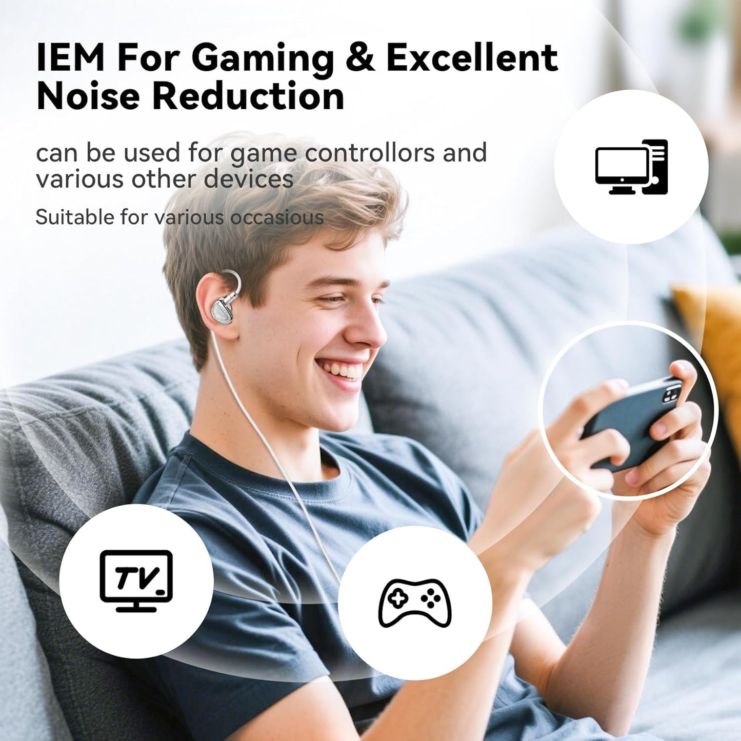 STA-K In Ear Monitor, EarAcoustic Audio HiFi Stereo Wired Earbuds, Hybrid Dual Drivers IEM Headphones, Crystal Clear Sound IEM Earphones with 2 Pin Cable for Musicians (With Microphone Usb, Silver)