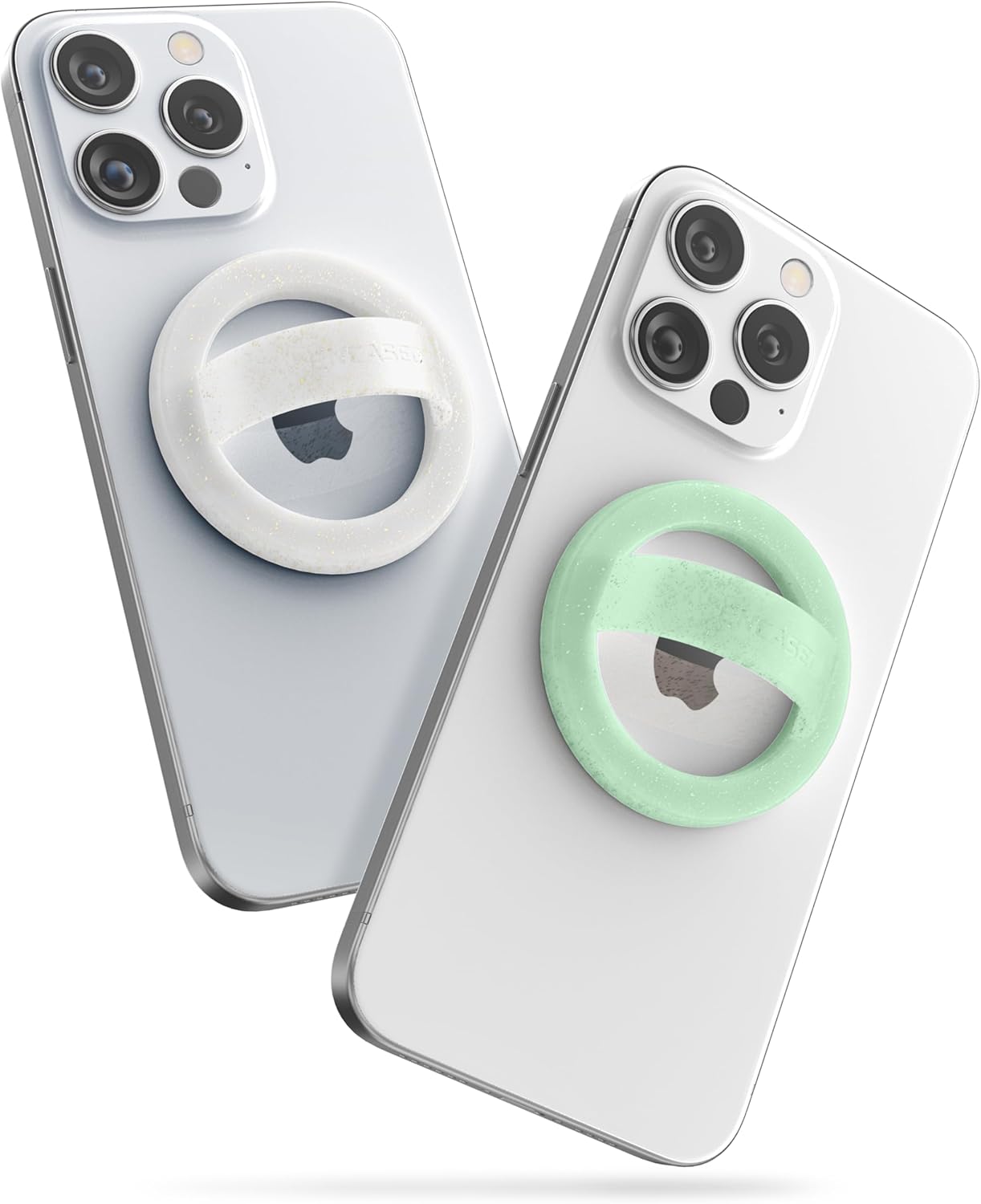 2-Pack Magnetic Phone Grip Holders Compatible with MagSafe, Soft-Touch Silicone Finger Loops for iPhone, Comfortable and Secure Fit (Clear Sparkle & Green Glitter)