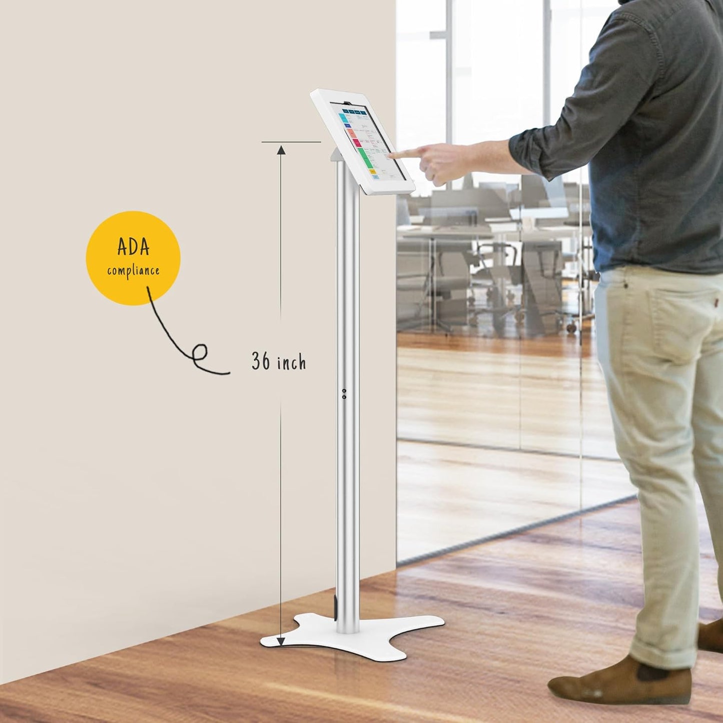 Tablet Floor Stand, Anti-Theft, Rotate Lockable Metal Tablet Enclosure+Aluminum Pole+Metal Base, Compatible with 10.9" iPad 10th, Pro 11" 1 2 3 4, Air 4 5, Air 11", iPad 11"(A16)