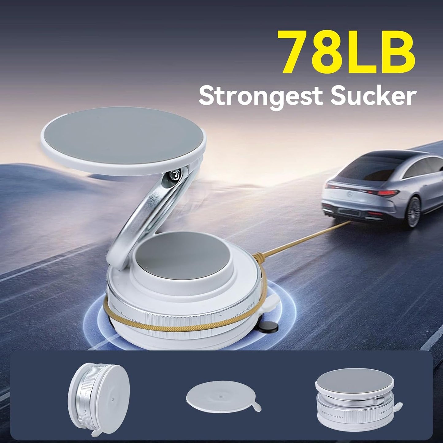 Upgraded 360° Nano Gel Vacuum Magnetic Car Phone Holder Ultra Strong Suction Magnetic Force for MagSafe, iPhone 16 Pro Max, Android - Foldable Retractable Mount for Car/Dashboard/Gym/Mirror(White)