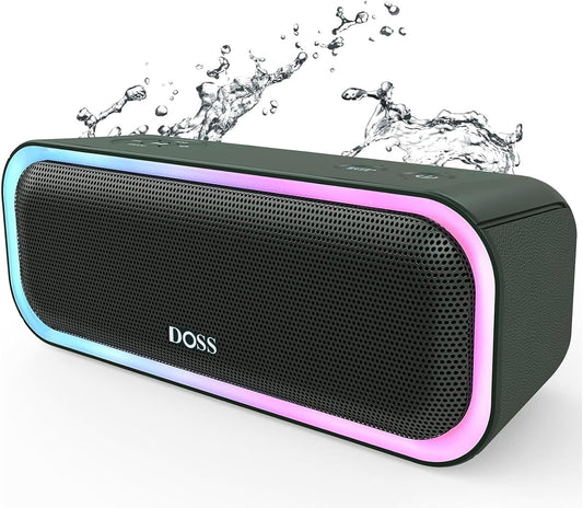 DOSS SoundBox Pro Bluetooth Speaker with 20W Stereo Sound, Active Extra Bass, IPX6 Waterproof, TWS Pairing, Multi-Colors Lights, 20H Playtime, Portable for Outdoor-Cypress Green