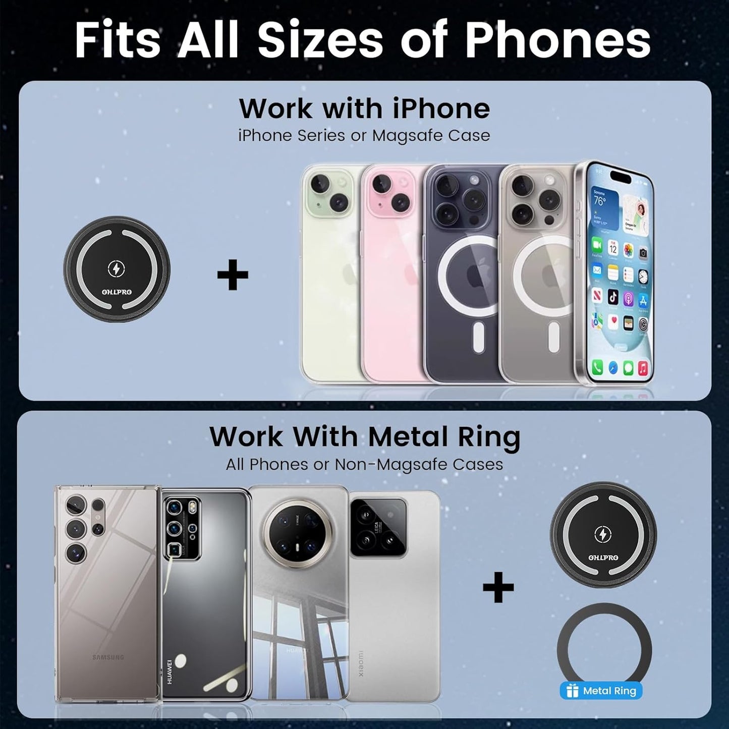 OHLPRO 15W Magsafe Car Mount Charger for iPhone 16, Fast Wireless Charging Magnetic CD Slot Holder with 3M Adhesive Base for Dashboard, Aluminum Shell, Compatible with iPhone 16/15/14 Pro Max, Black