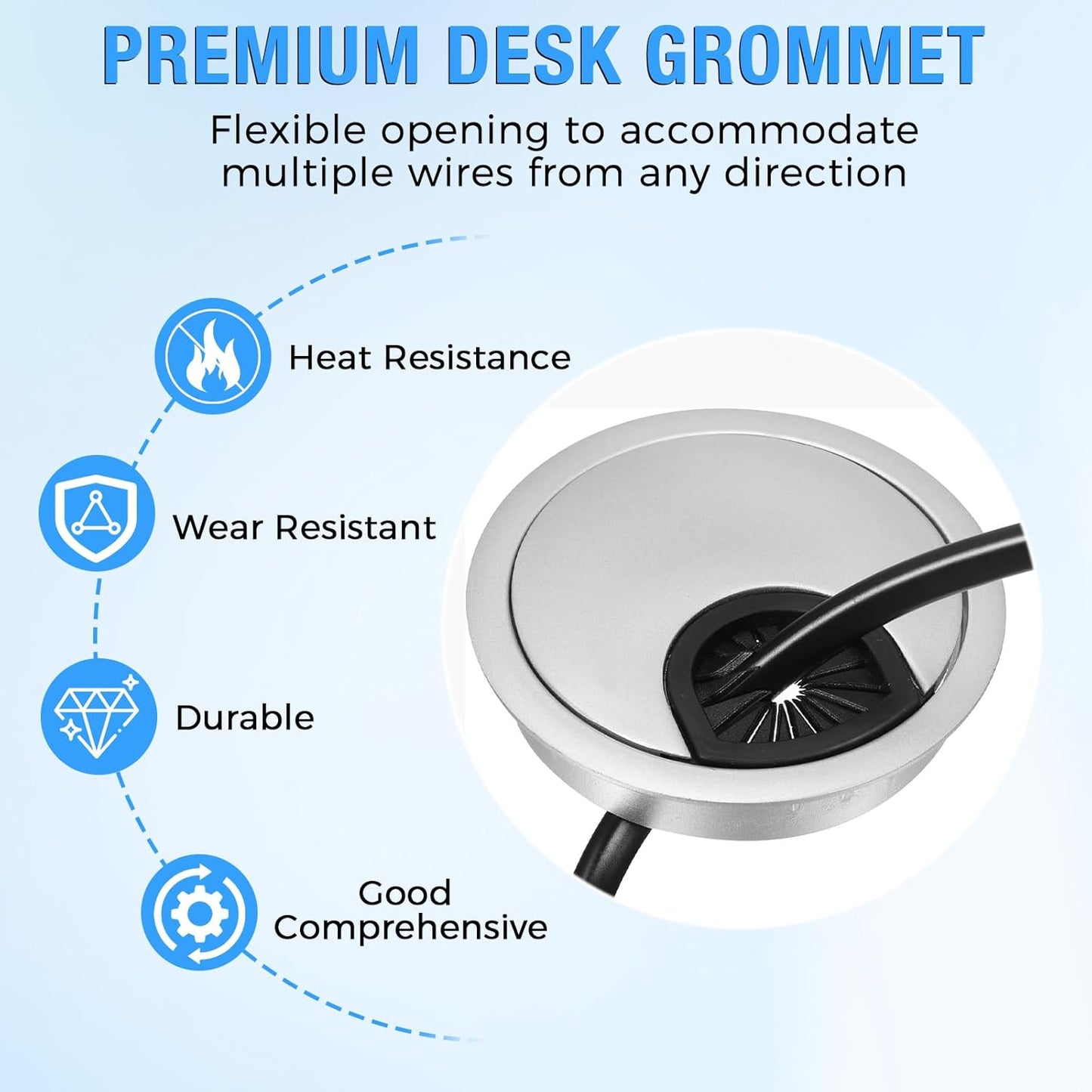 Desk Grommet 2-3/8" (60 mm), Desk Cord Hole Cover, Cable Grommet ABS Plastic, Desk Hole Grommet for Office and Home Table Cable, Detachable Cable Cord Organizer (Silver Sand 8 Pcs)