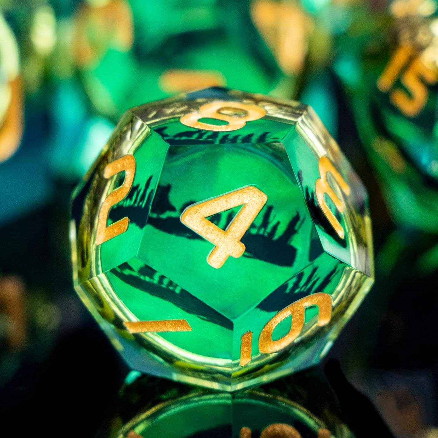 Magic Golden Ring DND Dice Set Sharp Edge Red Gaze Eye Resin Dice with Box, for use with RPG D&D Tabletop Games Lord Green D and D Polyhedral Dice Set