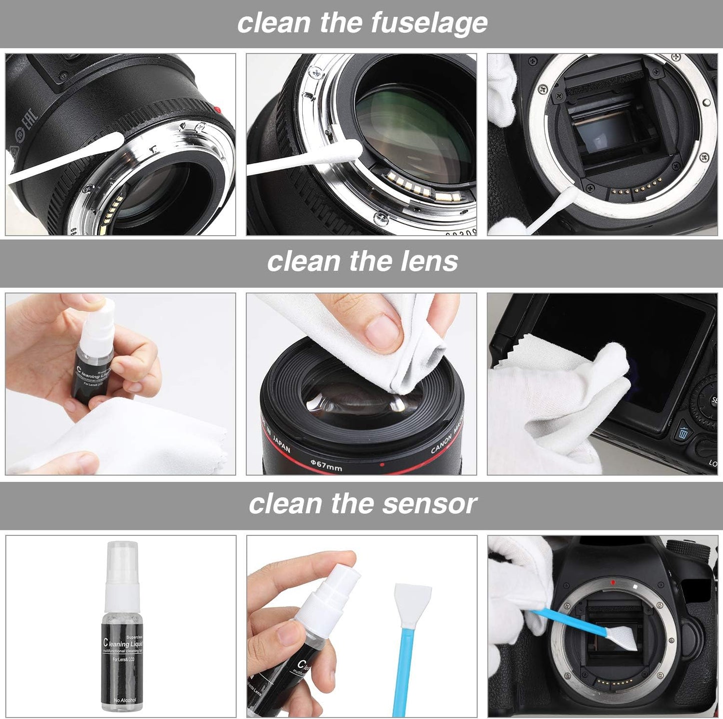 17-in-1 Camera Cleaning Kit for DSLR Cameras (Canon, Nikon,Sony), with Air Blower/Cleaning Pen/Detergent/Cleaning Cloth/Lens Brush/Carry Case