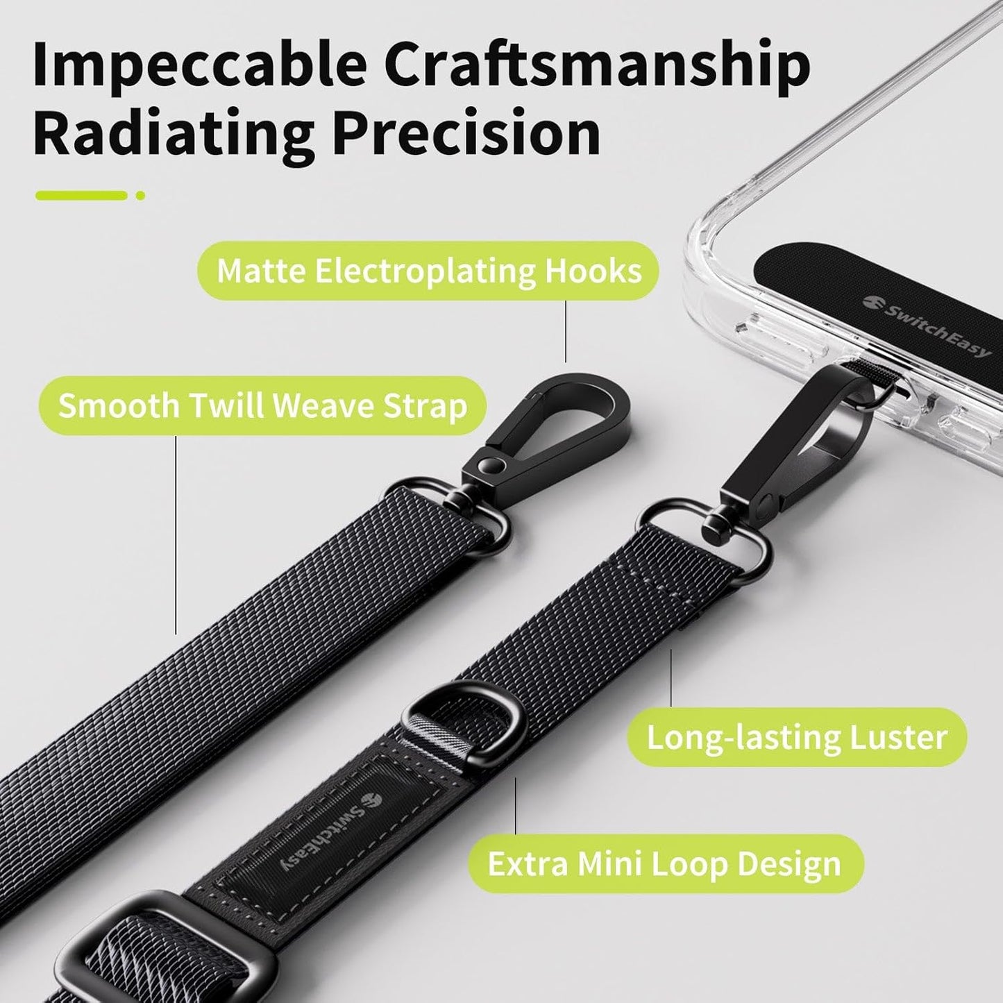 SWITCHEASY 20mm Adjustable Crossbody Phone Strap Compatible with Most Phones, Anti-Theft & Ant-Drop, Hands Free for Phone Lanyard Crossbody with Strap Card Phone Tether Tab - EasyStrap (Dark Black)