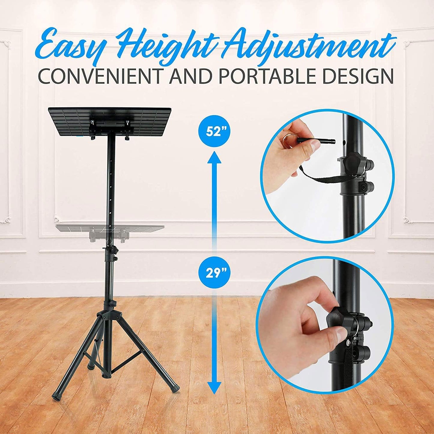 Pyle Laptop Projector Tripod Stand - 2 Pcs Computer, Book, DJ Equipment Holder Mount Height Adjustable Up to 52 Inches w/ 20'' x 16'' Plate Size - Perfect for Stage or Studio Use - Pyle PLPTS4X2
