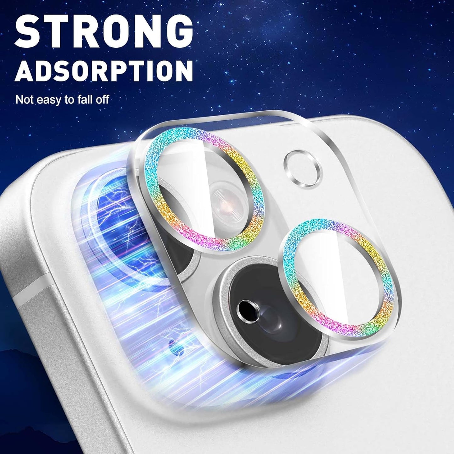 LucBuy 3PCS Sparkling Camera Lens Protector for iPhone 14/iPhone 14 Plus, Full Clear Acrylic Cover with Shiny Colorful Glitter Designed Decoration Back Camera Protector