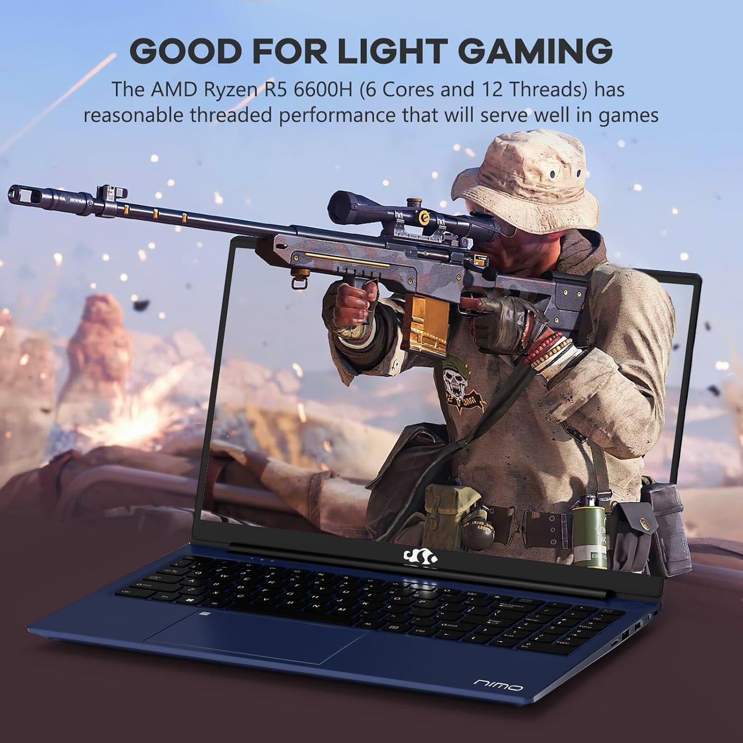 NIMO 15.6" IPS FHD-Gaming-Laptop, AMD Ryzen 5 6600H 6-Cores 660M GPU 64GB DDR5 RAM 2TB SSD(Beat i7-1165G7, Up to 4.5GHz) Computer with 100W GaN Type C Fingerprint Backlit Keyboard Win 11