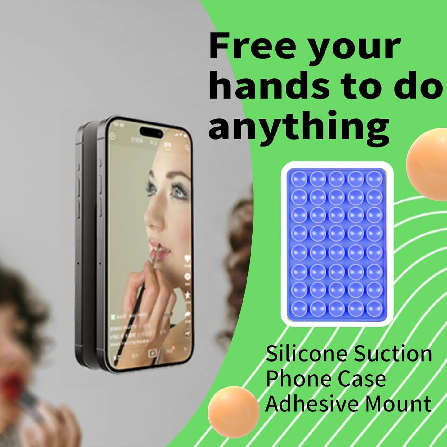 Silicone Double Octo Buddy-Sided Suction Phone Grip Detachable Mount - Car Dashboard/Shower Phone Holder, Hands-Free For Selfies & Videos, TikTok/ASMR/Yoga - iphone & Android Compatible (Dark blue)