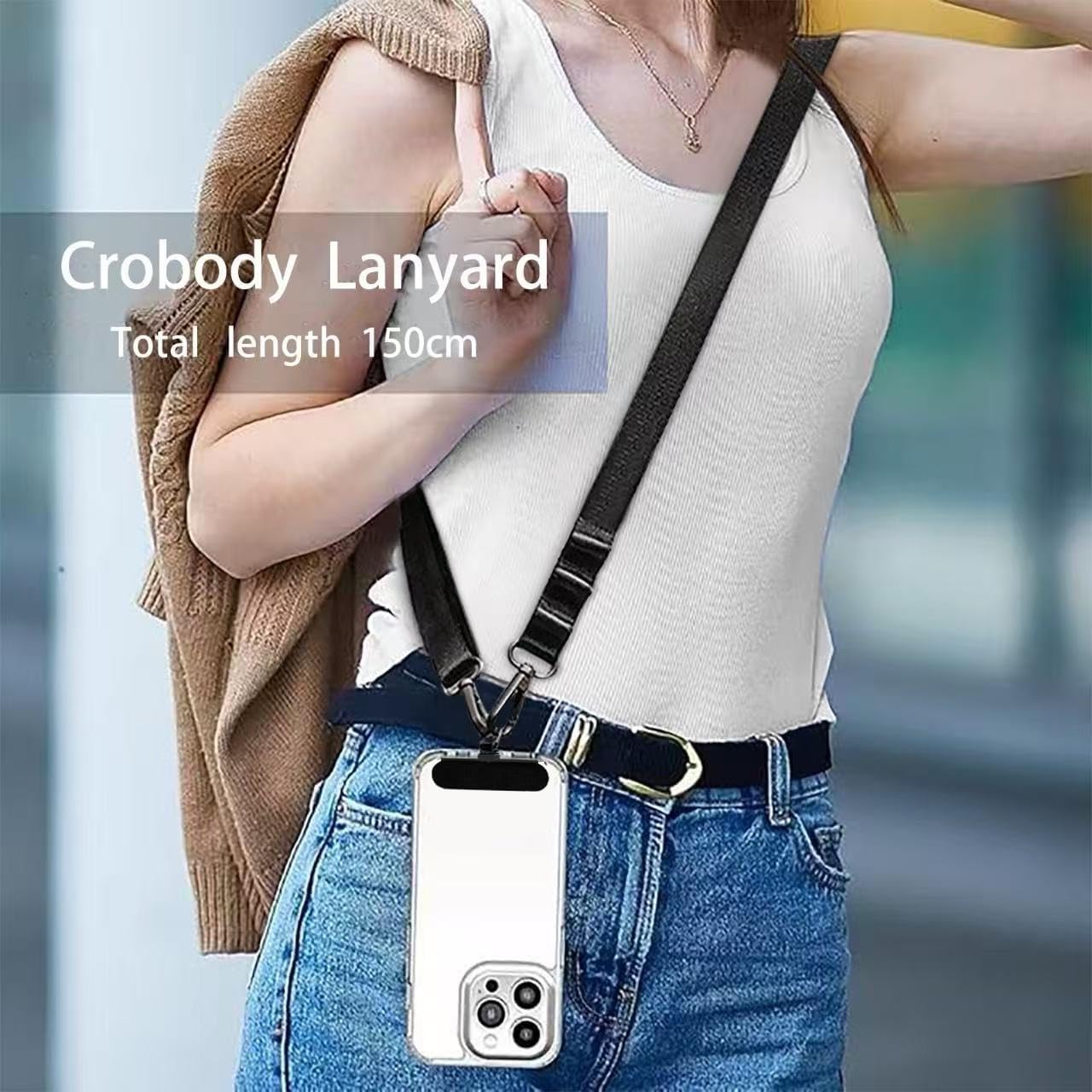 Universal Adjustable Nylon Phone Lanyard - 20MM Multi-Color Options for iPhone Samsung Smartphones (Fits Most Cases) Black