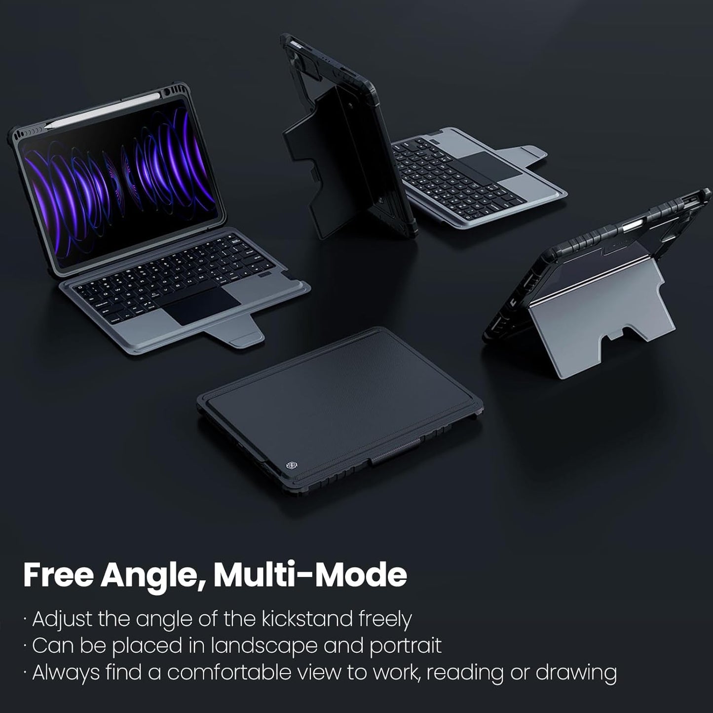 Nillkin iPad Pro 11(1st/2nd/3rd/4th Gen) & iPad Air 5th/4th Generation Case with Keyboard, Magic Trackpad, Rugged Case with Detachable Keyboard, Portrait/Landscape Modes, Camera Cover, Black