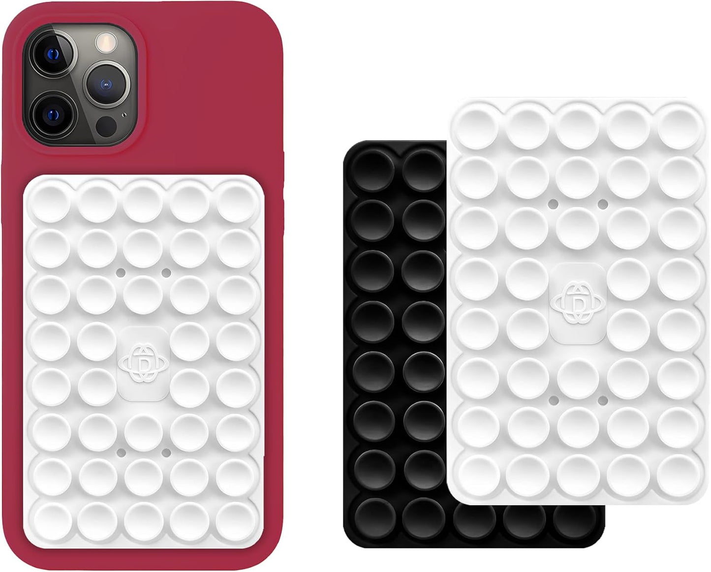 Silicone Double-Sided Suction Phone Grip Detachable Mount - Car Dashboard/Shower Phone Holder, Hands-Free for Selfies & Videos, ASMR- iPhone & Android Compatible (Large, Black+White)