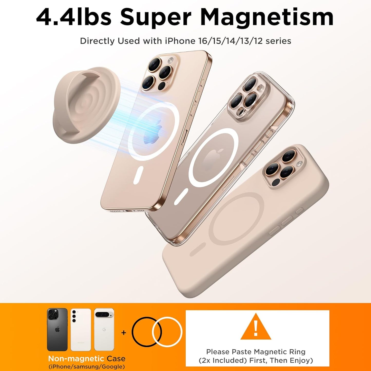 Magnetic Phone Ring Grip Holder, Silicone Finger Loop Grip, Compatible with MasSafe, Back of Phone for iPhone Pro Max/Plus/16/15/15/14/13/12 Series, Oat