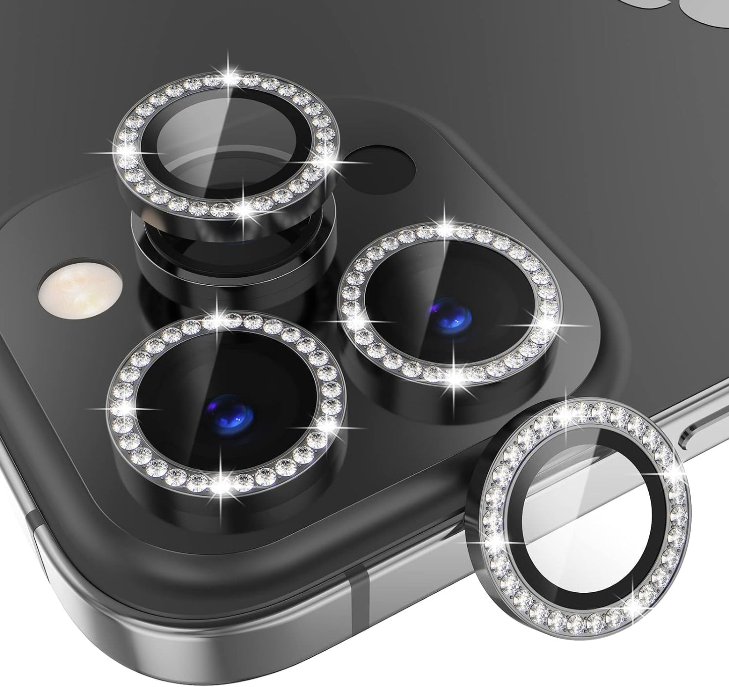 Choiche [3+1 for iPhone 14 Pro/iPhone 14 Pro Max Camera Lens Protector Bling, 9H Tempered Glass Camera Cover Screen Protector Metal Ring Decoration Accessories (Diamond-Black)